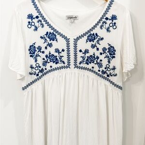 Seaside Blue Embroidered White Mini Dress
